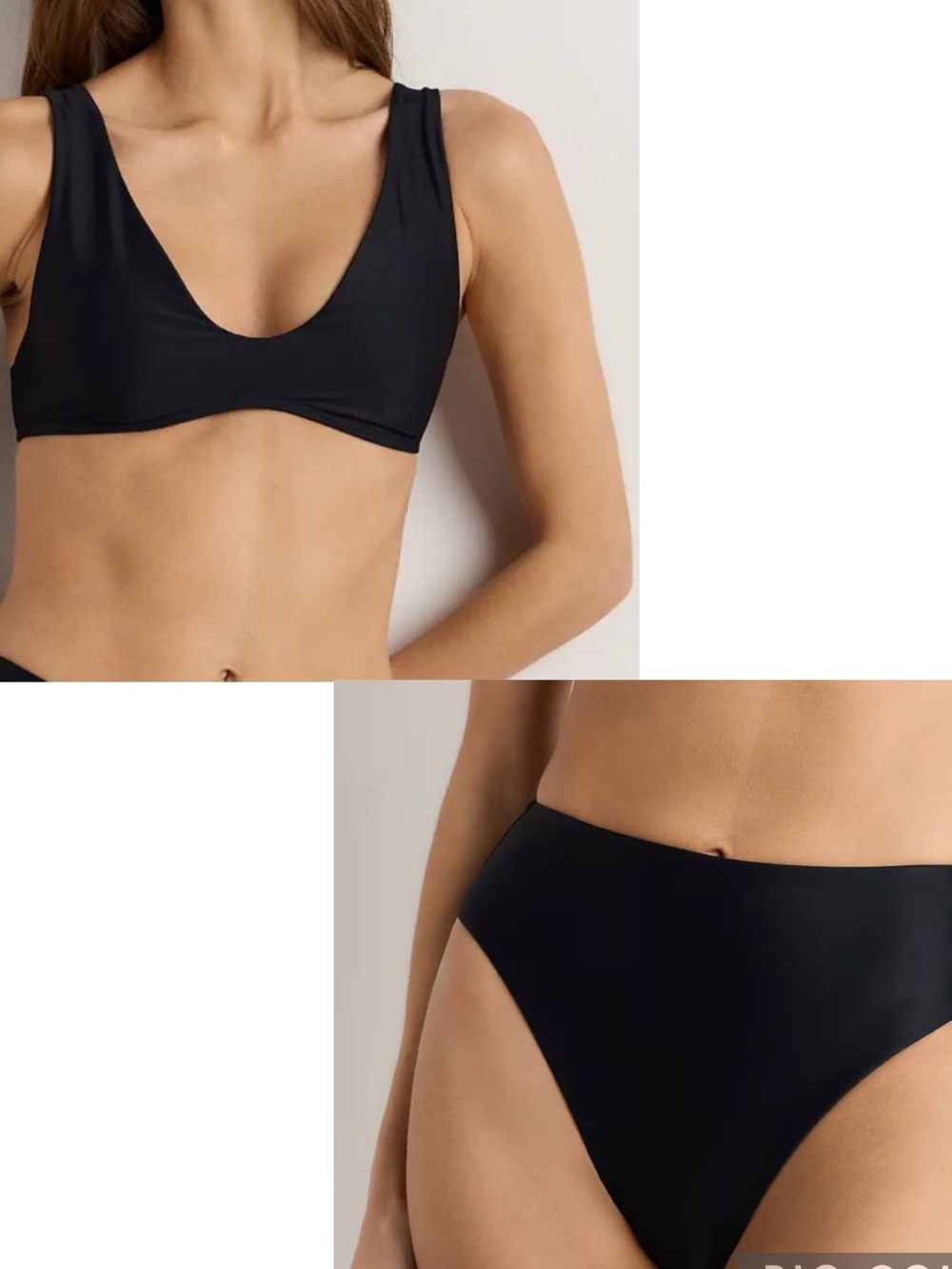Quince NWT Italian Plunge Bikini Top and High-Rise High-Leg Bottoms Black Small